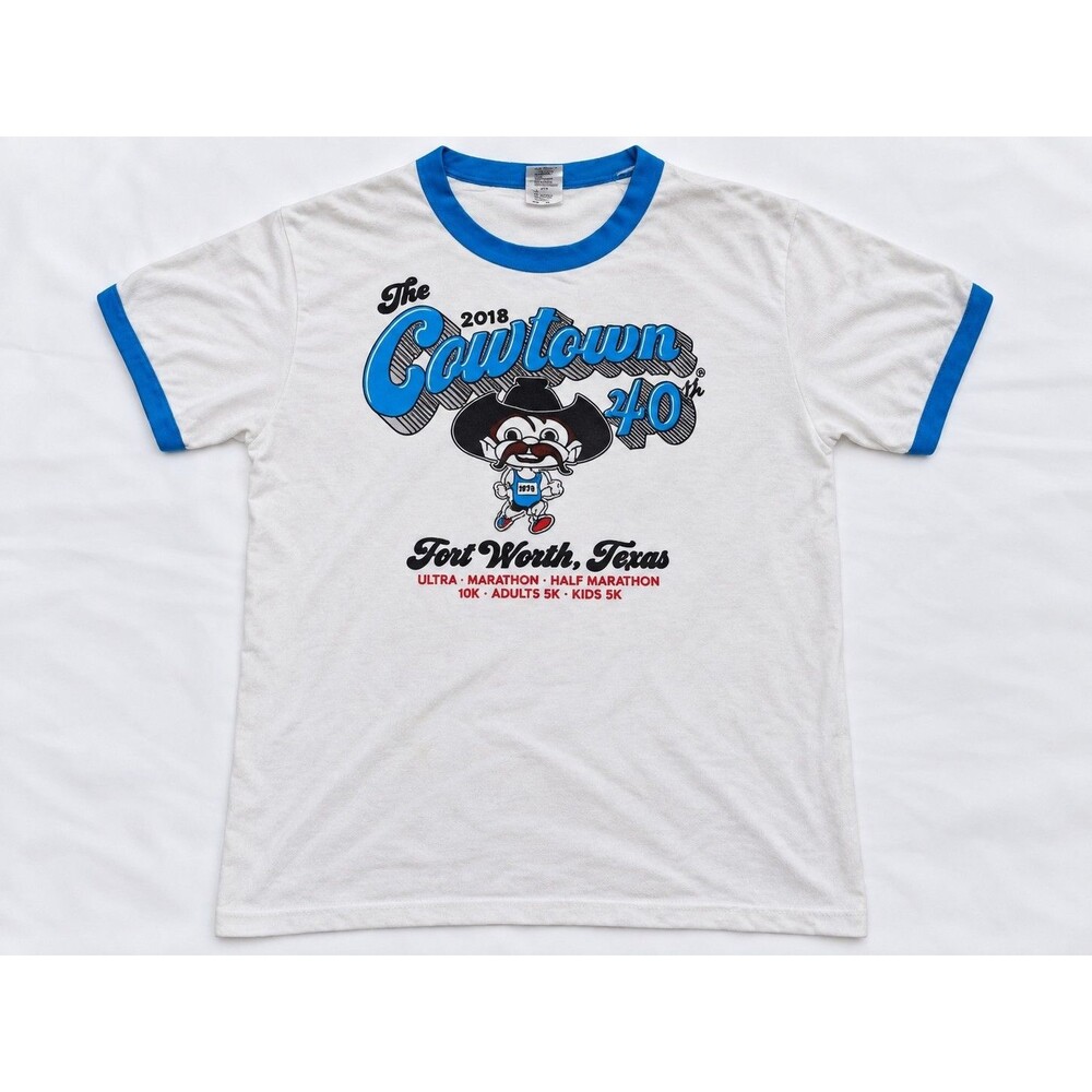 2018 Cowtown Marathon 40th Anniversary Fort Worth Texas Ringer T-Shirt Adult L